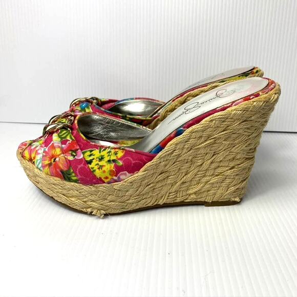 Womens Jessica Simpson Gains Platform Espadrille Wedges Floral Peep Toe Pink 8.5 - Picture 5 of 8